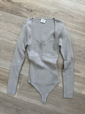 Abercrombie & Fitch Beige Ribbed Long-Sleeve Bodysuit